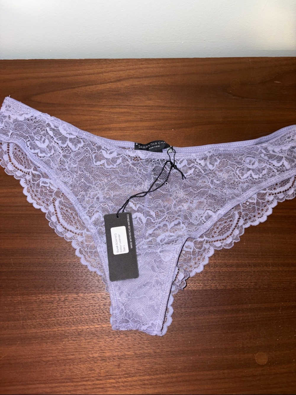 NWT Samantha Chang Light Lavender Floral Lace Bikini Panty Size L